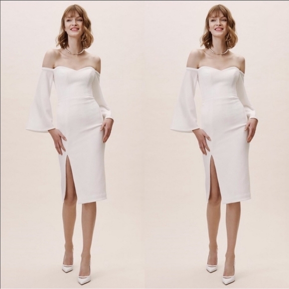 BHLDN Dress The Population Erin Dress white off the shoulder cocktail mini dress - Picture 1 of 16